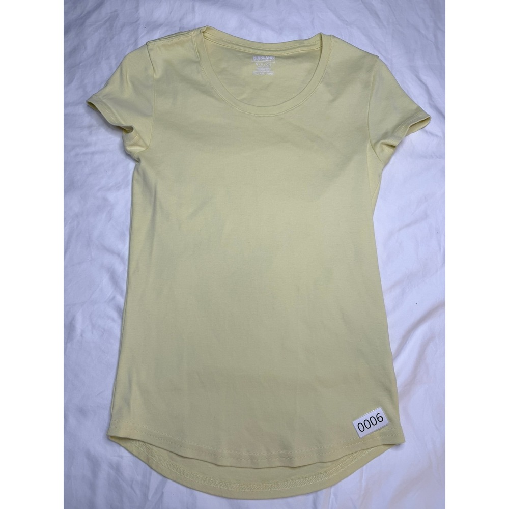 Kirkland Signature Womens Pima Cotton Blend Scoop Neck T-Shirt Yellow Small